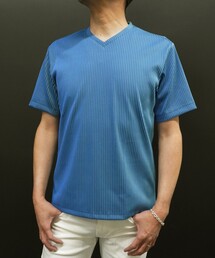 NICOLE selection（ニコルセレクション）の「タックボーダーストライプVネック（Tシャツ/カットソー）」