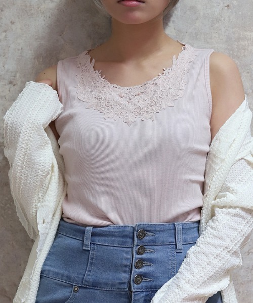 axes femme（アクシーズファム）の「吸水速乾モチーフレースタンク（タンクトップ・レディース・ブラック/ピンク/キナリ/オレンジ/ミント・FREE）」の4枚目の写真