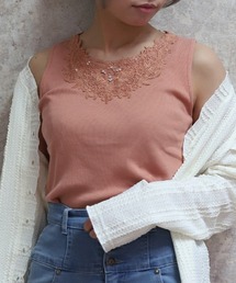 axes femme（アクシーズファム）の「吸水速乾モチーフレースタンク（タンクトップ）」
