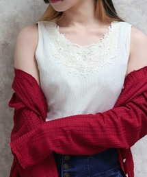 axes femme | 吸水速乾モチーフレースタンク(タンクトップ)