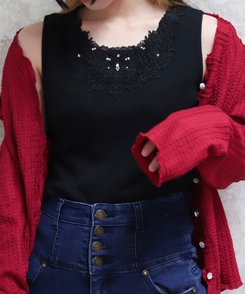 axes femme（アクシーズファム）の「吸水速乾モチーフレースタンク（タンクトップ・レディース・ブラック/ピンク/キナリ/オレンジ/ミント・FREE）」の2枚目の写真