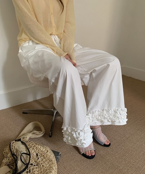 Doula Doula（ドゥーラドゥーラ）の「裾フリルワイドイージーパンツ（その他パンツ・レディース・ホワイト/ブルー・FREE）」の10枚目の写真