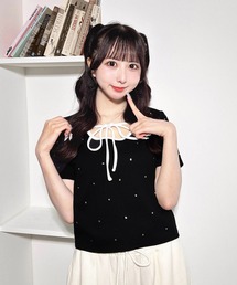 セール】Tシャツ/カットソー（ブラック/黒色系・リボン）ファッション