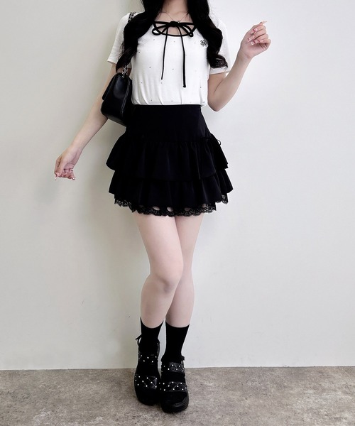 INGNI(イング)の「配色パイピングリボンラインストーン飛ばしリブトップス(Tシャツ/カットソー・レディース・ピンク系7/ブラック×ホワイト/ホワイト×ブラック・M)」の20枚目の写真