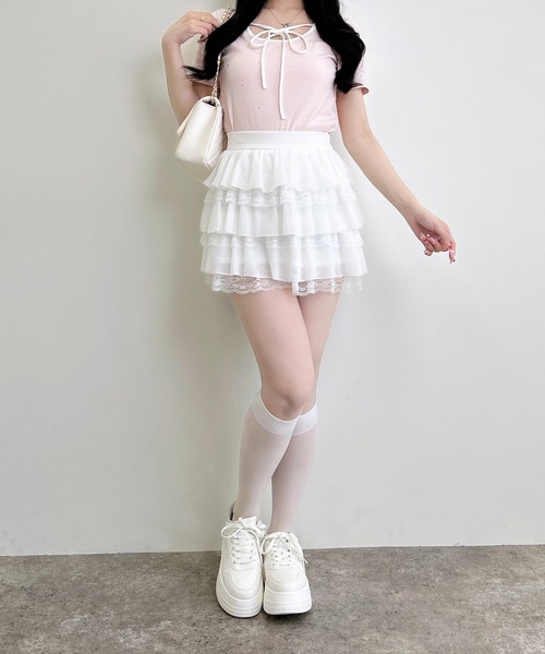 INGNI(イング)の「配色パイピングリボンラインストーン飛ばしリブトップス(Tシャツ/カットソー・レディース・ピンク系7/ブラック×ホワイト/ホワイト×ブラック・M)」の14枚目の写真