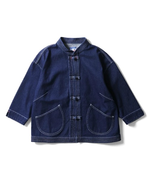 HOUSTON（ヒューストン）の「HOUSTON woman ヒューストン ウーマン 10oz DENIM CHINA JACKET デニム チャイナジャケット（デニムジャケット・レディース・ライトインディゴブルー/インディゴブルー/ワンウォッシュ・1/0）」の3枚目の写真