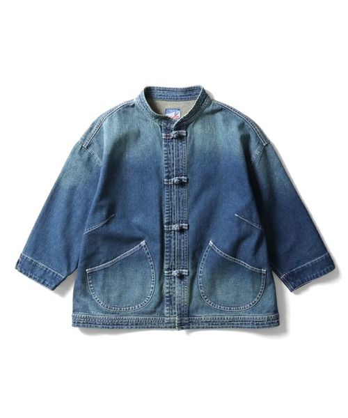 HOUSTON（ヒューストン）の「HOUSTON woman ヒューストン ウーマン 10oz DENIM CHINA JACKET デニム チャイナジャケット（デニムジャケット・レディース・ライトインディゴブルー/インディゴブルー/ワンウォッシュ・1/0）」の5枚目の写真