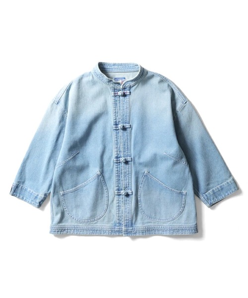 HOUSTON（ヒューストン）の「HOUSTON woman ヒューストン ウーマン 10oz DENIM CHINA JACKET デニム チャイナジャケット（デニムジャケット・レディース・ライトインディゴブルー/インディゴブルー/ワンウォッシュ・1/0）」の7枚目の写真