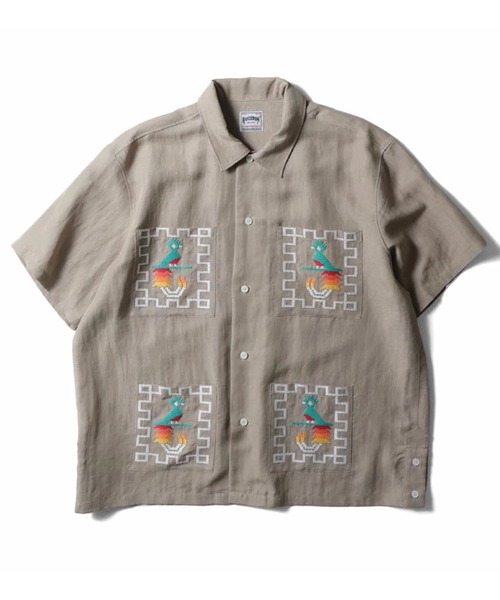 HOUSTON（ヒューストン）の「HOUSTON ヒューストン LINEN GUATEMALA SHIRT リネン グアテマラシャツ / オープンカラーシャツ / 開襟シャツ（シャツ/ブラウス・メンズ・ブラウン/グレー/チャコール・M/XL/L）」の2枚目の写真