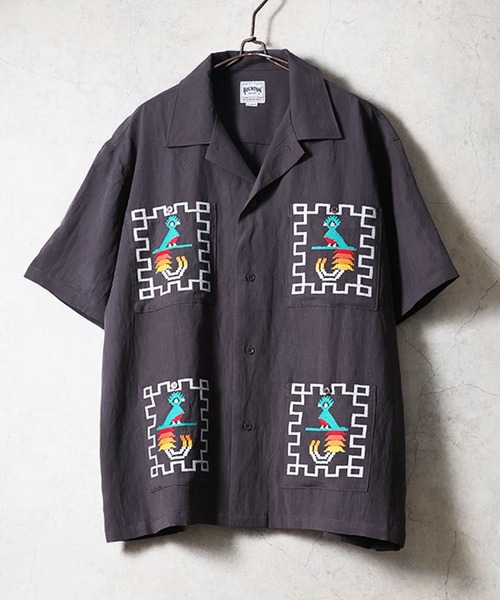 HOUSTON（ヒューストン）の「HOUSTON ヒューストン LINEN GUATEMALA SHIRT リネン グアテマラシャツ / オープンカラーシャツ / 開襟シャツ（シャツ/ブラウス・メンズ・ブラウン/グレー/チャコール・M/XL/L）」の4枚目の写真