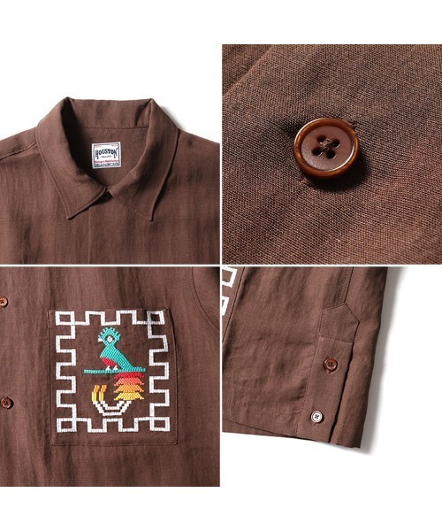 HOUSTON（ヒューストン）の「HOUSTON ヒューストン LINEN GUATEMALA SHIRT リネン グアテマラシャツ / オープンカラーシャツ / 開襟シャツ（シャツ/ブラウス・メンズ・ブラウン/グレー/チャコール・M/XL/L）」の9枚目の写真