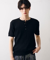 Collared henley knit polo / カラードヘンリーネックニットカットソー