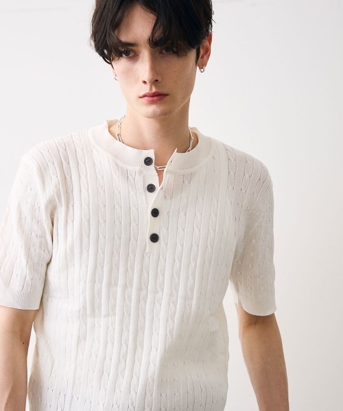 Shoowtime（ショウタイム）の「Collared henley knit polo / カラードヘンリーネックニットカットソー（Tシャツ/カットソー・メンズ・ブラック/ホワイト・MEDIUM/LARGE/X-LARGE）」の11枚目の写真