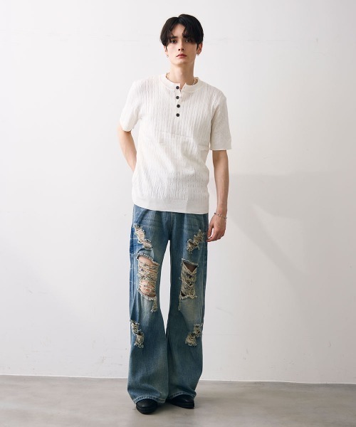 Shoowtime（ショウタイム）の「Collared henley knit polo / カラードヘンリーネックニットカットソー（Tシャツ/カットソー・メンズ・ブラック/ホワイト・MEDIUM/LARGE/X-LARGE）」の15枚目の写真