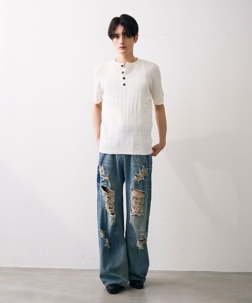 Shoowtime（ショウタイム）の「Collared henley knit polo / カラードヘンリーネックニットカットソー（Tシャツ/カットソー・メンズ・ブラック/ホワイト・MEDIUM/LARGE/X-LARGE）」の16枚目の写真
