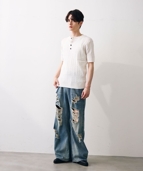 Shoowtime（ショウタイム）の「Collared henley knit polo / カラードヘンリーネックニットカットソー（Tシャツ/カットソー・メンズ・ブラック/ホワイト・MEDIUM/LARGE/X-LARGE）」の17枚目の写真