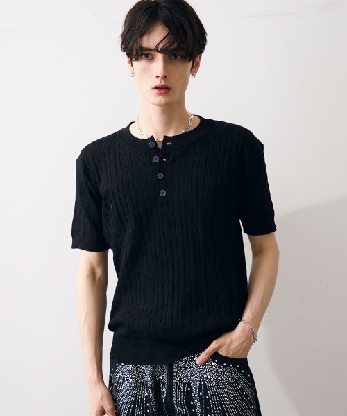Shoowtime（ショウタイム）の「Collared henley knit polo / カラードヘンリーネックニットカットソー（Tシャツ/カットソー・メンズ・ブラック/ホワイト・MEDIUM/LARGE/X-LARGE）」の22枚目の写真