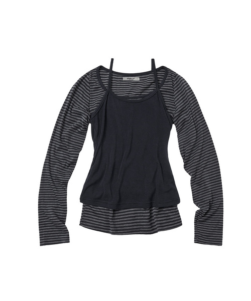 LIKE THE MOST(ライクザモースト)の「ストライプレイヤードノースリーブセットロングスリーブトップ_チャコール(Tシャツ/カットソー・レディース・チャコール・SMALL/MEDIUM/LARGE)」の1枚目の写真