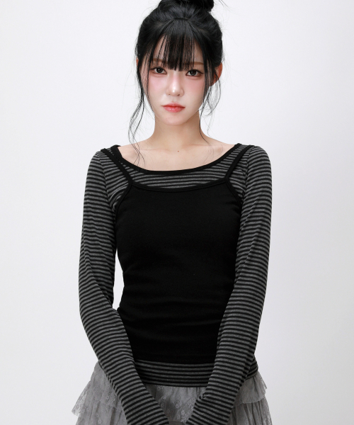 LIKE THE MOST(ライクザモースト)の「ストライプレイヤードノースリーブセットロングスリーブトップ_チャコール(Tシャツ/カットソー・レディース・チャコール・SMALL/MEDIUM/LARGE)」の5枚目の写真