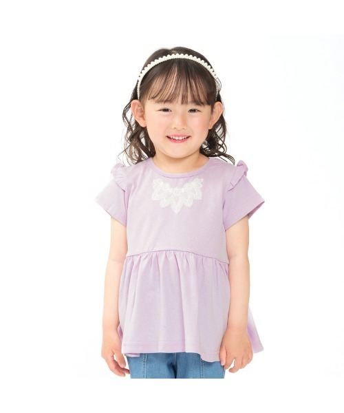 Will Mery(ウイルメリィ)の「【WEB限定】レース付肩フリル半袖Tシャツ(Tシャツ/カットソー・キッズ・ラベンダー・110/120/130/90/80/100)」の1枚目の写真