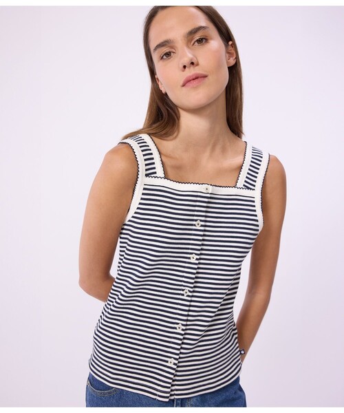 PETIT BATEAU（プチバトー）の「2×2リブ編みタンクトップ（タンクトップ・レディース・ブルー系その他・XX-SMALL/X-SMALL/SMALL/MEDIUM/LARGE）」の4枚目の写真