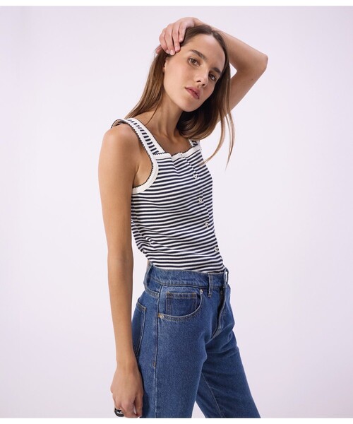 PETIT BATEAU（プチバトー）の「2×2リブ編みタンクトップ（タンクトップ・レディース・ブルー系その他・XX-SMALL/X-SMALL/SMALL/MEDIUM/LARGE）」の3枚目の写真