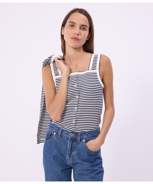PETIT BATEAU（プチバトー）の「2×2リブ編みタンクトップ（タンクトップ・レディース・ブルー系その他・XX-SMALL/X-SMALL/SMALL/MEDIUM/LARGE）」の2枚目の写真