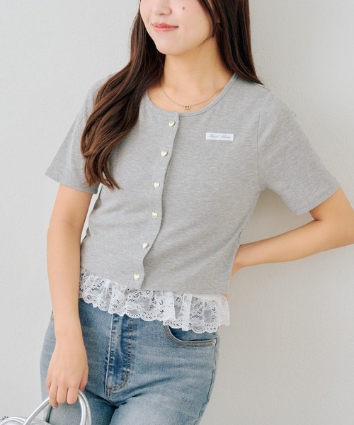 Another Branch olive des olive(アナザーブランチオリーブデオリーブ)の「【セットアイテム】半袖カーディガン+裾レースキャミ(Tシャツ/カットソー・レディース・ドット/スミクロ/ピンク/グレー・FREE)」の9枚目の写真