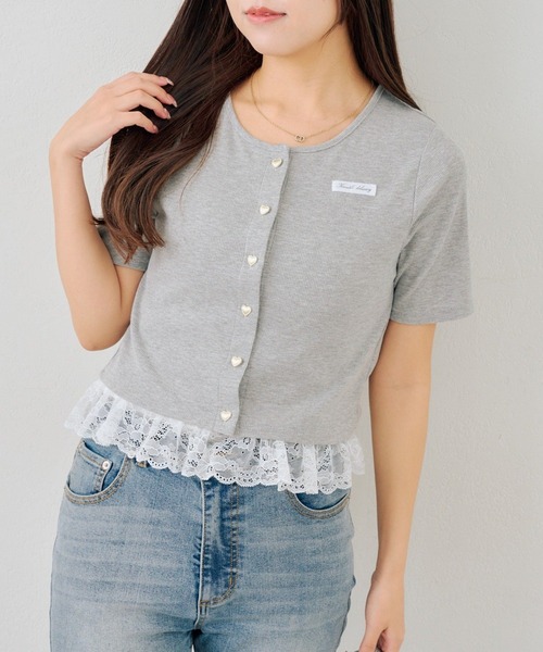 Another Branch olive des olive(アナザーブランチオリーブデオリーブ)の「【セットアイテム】半袖カーディガン+裾レースキャミ(Tシャツ/カットソー・レディース・ドット/スミクロ/ピンク/グレー・FREE)」の10枚目の写真