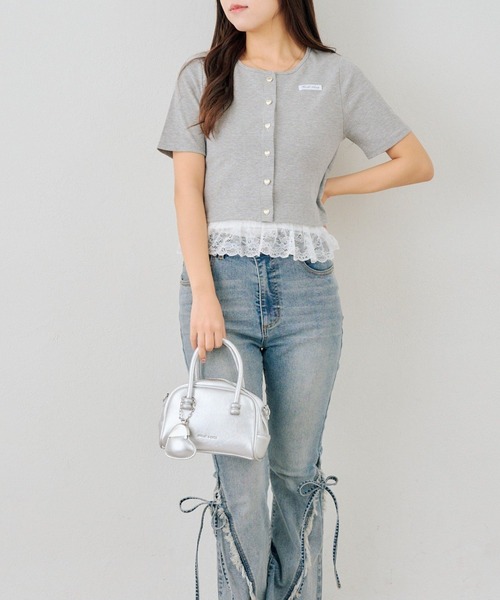Another Branch olive des olive(アナザーブランチオリーブデオリーブ)の「【セットアイテム】半袖カーディガン+裾レースキャミ(Tシャツ/カットソー・レディース・ドット/スミクロ/ピンク/グレー・FREE)」の12枚目の写真