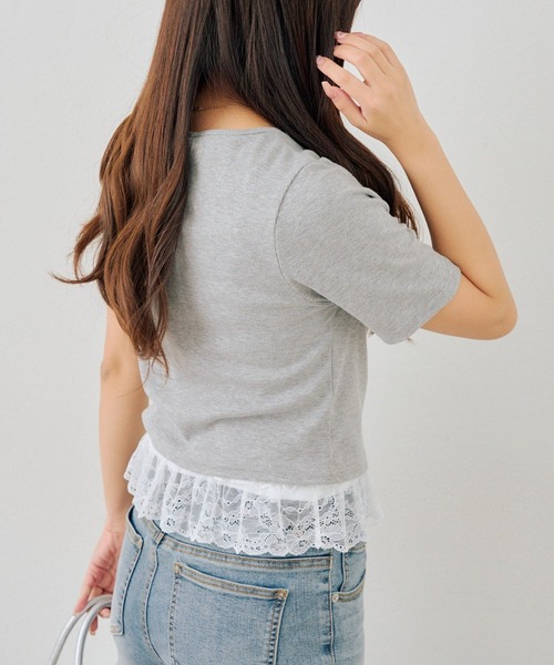 Another Branch olive des olive(アナザーブランチオリーブデオリーブ)の「【セットアイテム】半袖カーディガン+裾レースキャミ(Tシャツ/カットソー・レディース・ドット/スミクロ/ピンク/グレー・FREE)」の14枚目の写真