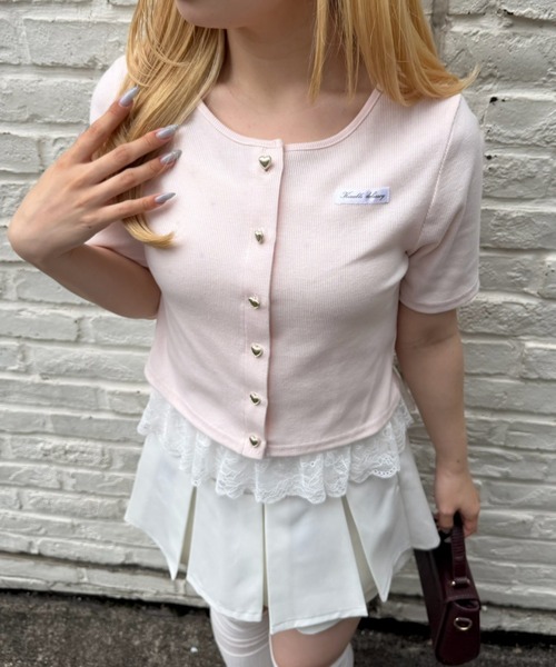 Another Branch olive des olive(アナザーブランチオリーブデオリーブ)の「【セットアイテム】半袖カーディガン+裾レースキャミ(Tシャツ/カットソー・レディース・ドット/スミクロ/ピンク/グレー・FREE)」の5枚目の写真
