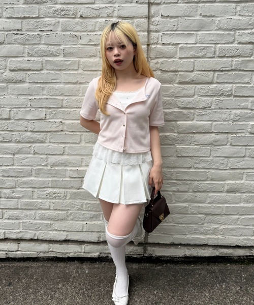 Another Branch olive des olive(アナザーブランチオリーブデオリーブ)の「【セットアイテム】半袖カーディガン+裾レースキャミ(Tシャツ/カットソー・レディース・ドット/スミクロ/ピンク/グレー・FREE)」の6枚目の写真