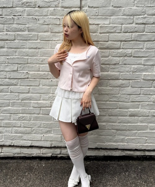 Another Branch olive des olive(アナザーブランチオリーブデオリーブ)の「【セットアイテム】半袖カーディガン+裾レースキャミ(Tシャツ/カットソー・レディース・ドット/スミクロ/ピンク/グレー・FREE)」の7枚目の写真