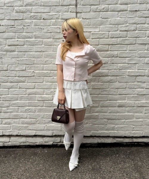 Another Branch olive des olive(アナザーブランチオリーブデオリーブ)の「【セットアイテム】半袖カーディガン+裾レースキャミ(Tシャツ/カットソー・レディース・ドット/スミクロ/ピンク/グレー・FREE)」の8枚目の写真