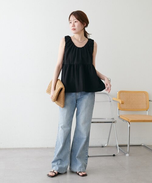 DISCOAT(ディスコート)の「前後2WAYリボンペプラムプルオーバー(Tシャツ/カットソー・レディース・オフホワイト/ブラウン/ブラック・FREE)」の13枚目の写真
