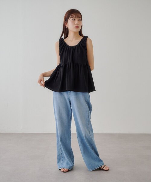 DISCOAT(ディスコート)の「前後2WAYリボンペプラムプルオーバー(Tシャツ/カットソー・レディース・オフホワイト/ブラウン/ブラック・FREE)」の18枚目の写真