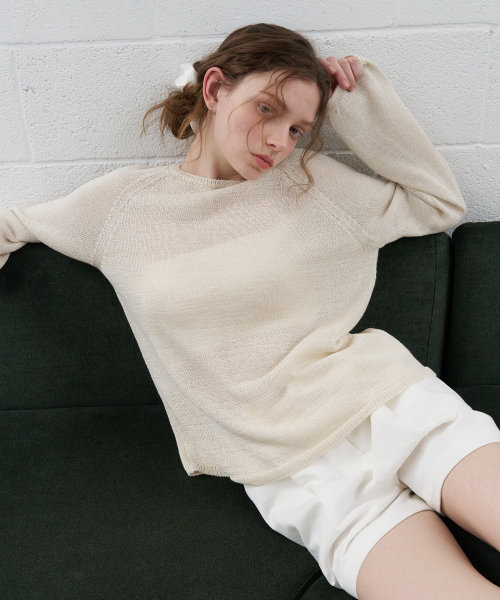 Inaho【BEIGE 】ニット【yokochan】ニット ANTI-STATIC] YAWAMOCHI YARN DEEP V NECK KNIT