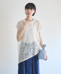 透かしレースアシメTシャツ