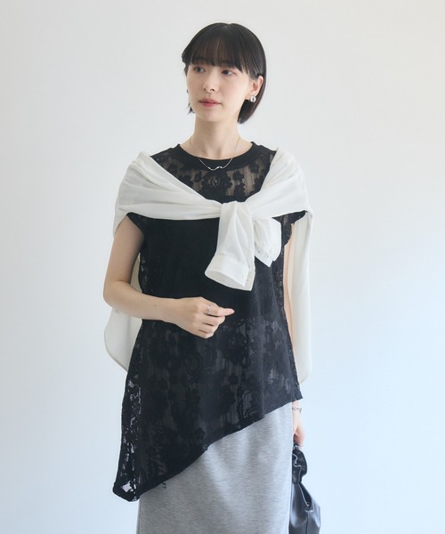 Paradise Picnic（パラダイスピクニック）の「透かしレースアシメTシャツ（Tシャツ/カットソー・レディース・ホワイト/ブラック・FREE）」の18枚目の写真
