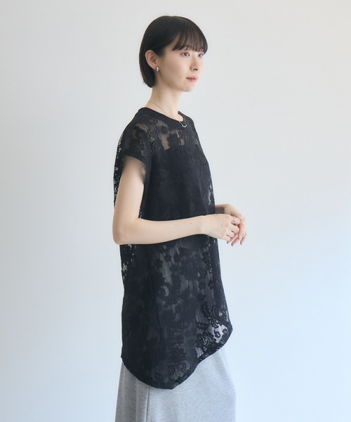 Paradise Picnic（パラダイスピクニック）の「透かしレースアシメTシャツ（Tシャツ/カットソー・レディース・ホワイト/ブラック・FREE）」の15枚目の写真