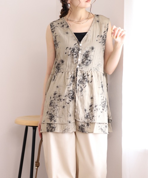 Arinomama(アリノママ)の「Arinomama 花柄シア ノースリブラウス(シャツ/ブラウス・レディース・ベージュ系/ブラウン系/スカイブルー系/ライトグリーン系・FREE)」の14枚目の写真