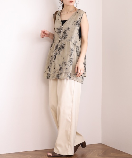 Arinomama(アリノママ)の「Arinomama 花柄シア ノースリブラウス(シャツ/ブラウス・レディース・ベージュ系/ブラウン系/スカイブルー系/ライトグリーン系・FREE)」の16枚目の写真