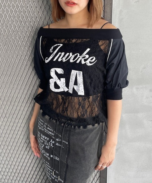 ROGER AND RAW(ロジャーアンドロウ)の「レースドッキングロゴオフショルトップス(Tシャツ/カットソー・レディース・ホワイト/ブラック・FREE)」の7枚目の写真