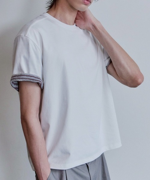 Waviness(ウェイビネス)の「【Waviness】Stripe Layered T-shirts / 【ウェイビニス】ストライプレイヤード半袖Tシャツ(Tシャツ/カットソー・メンズ・ホワイト/ブラック/グレー/ネイビー/イエロー・02/01)」の2枚目の写真