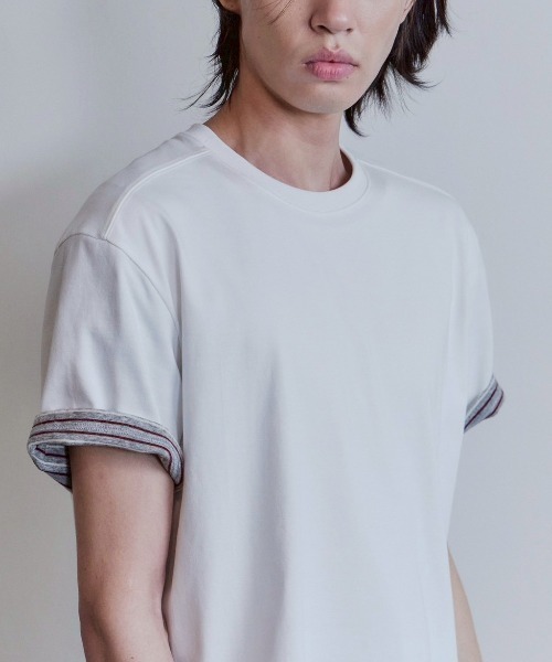 Waviness(ウェイビネス)の「【Waviness】Stripe Layered T-shirts / 【ウェイビニス】ストライプレイヤード半袖Tシャツ(Tシャツ/カットソー・メンズ・ホワイト/ブラック/グレー/ネイビー/イエロー・02/01)」の10枚目の写真