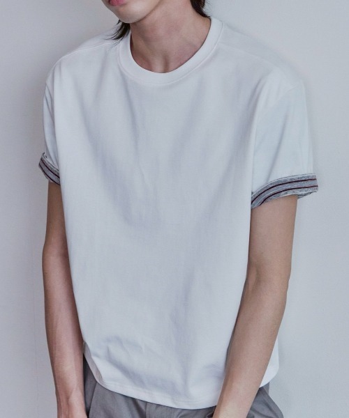 Waviness(ウェイビネス)の「【Waviness】Stripe Layered T-shirts / 【ウェイビニス】ストライプレイヤード半袖Tシャツ(Tシャツ/カットソー・メンズ・ホワイト/ブラック/グレー/ネイビー/イエロー・02/01)」の6枚目の写真