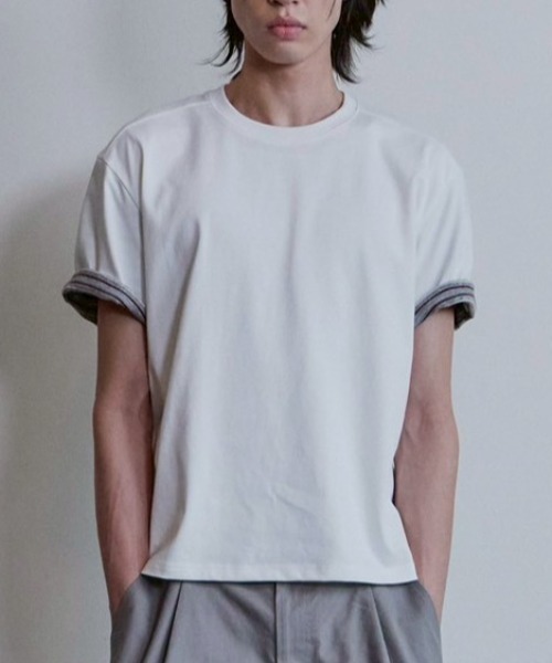 Waviness(ウェイビネス)の「【Waviness】Stripe Layered T-shirts / 【ウェイビニス】ストライプレイヤード半袖Tシャツ(Tシャツ/カットソー・メンズ・ホワイト/ブラック/グレー/ネイビー/イエロー・02/01)」の7枚目の写真