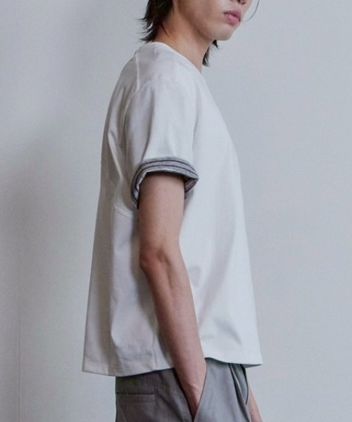 Waviness(ウェイビネス)の「【Waviness】Stripe Layered T-shirts / 【ウェイビニス】ストライプレイヤード半袖Tシャツ(Tシャツ/カットソー・メンズ・ホワイト/ブラック/グレー/ネイビー/イエロー・02/01)」の8枚目の写真