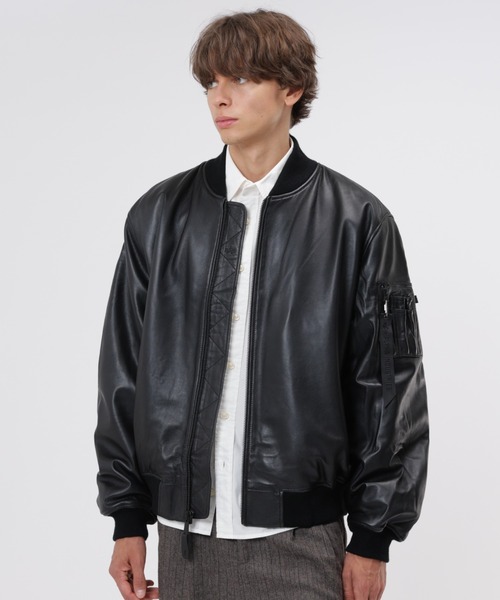 Alpha Industries(アルファインダストリーズ)の「Alpha Industries/アルファインダストリーズ/LEATHER MA-1 HERITAGE FIT FLIGHT JACKET/レザーMA-1 ヘリテージフィット フライトジャケット(MA-1・メンズ・ブラック/ブラウン・S/M/L/2XL/XL)」の1枚目の写真
